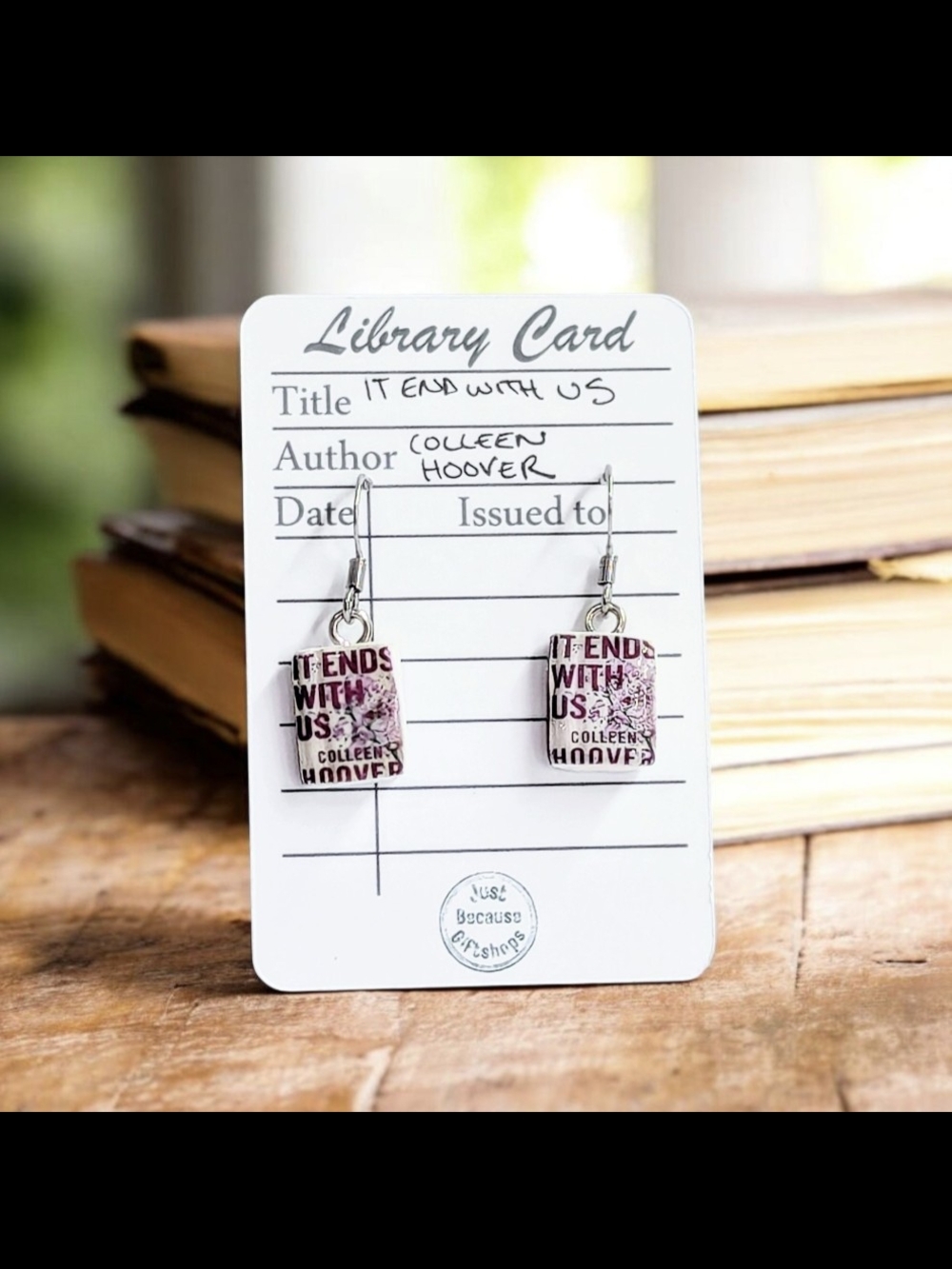 Book Cover Drop Earrings — Pink/White "It Ends With Us" Design